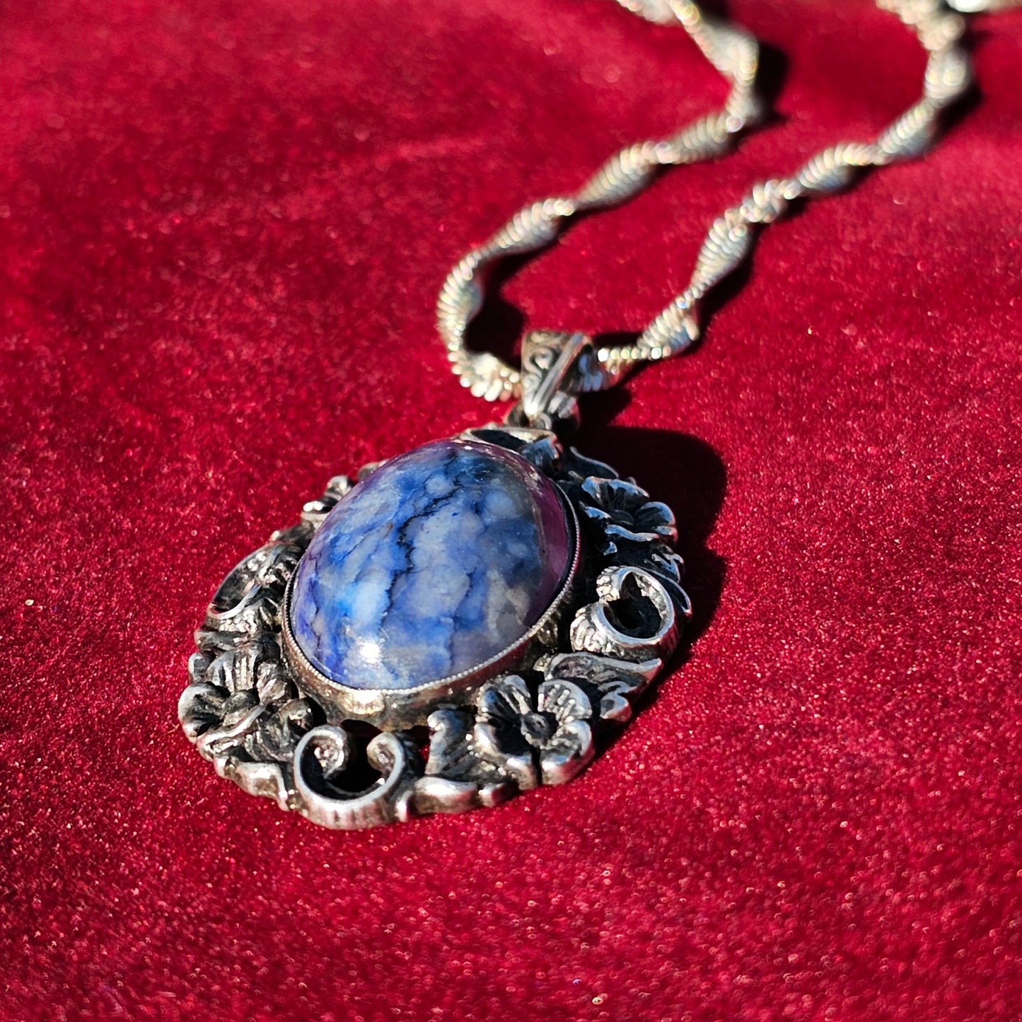 Vintage Sterling Silver Pendant Lapis Lazuli Necklace