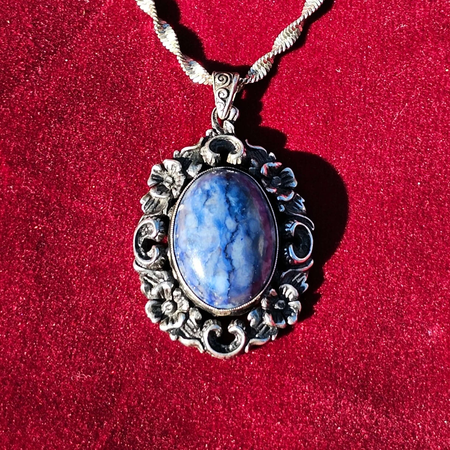 Vintage Sterling Silver Pendant Lapis Lazuli Necklace