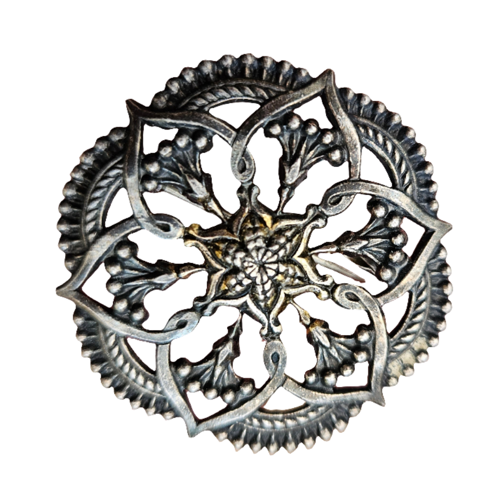 Silver Openwork Brooch Trombone Clasp Vintage Geometric Flower Pin