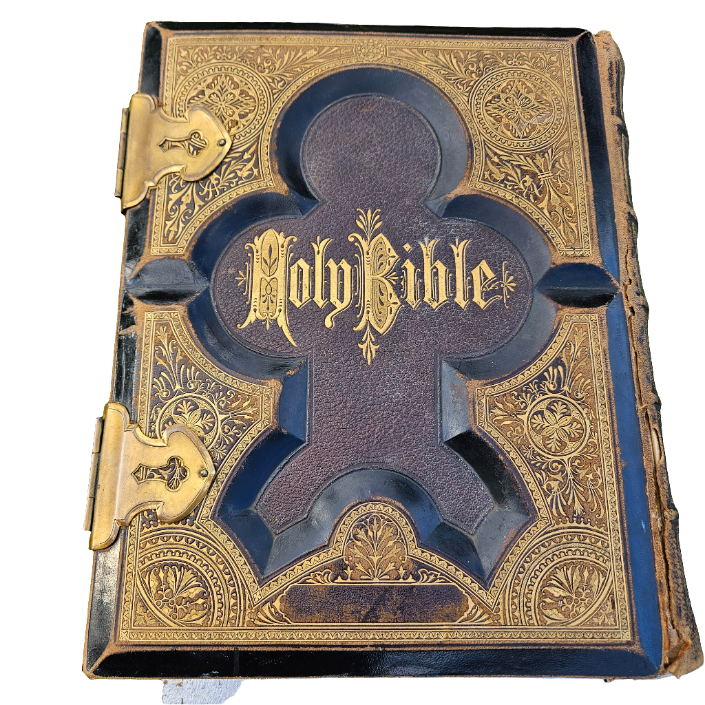 Massive Family Bible Holman Philidelphia Leather Antique Book Brass Lock