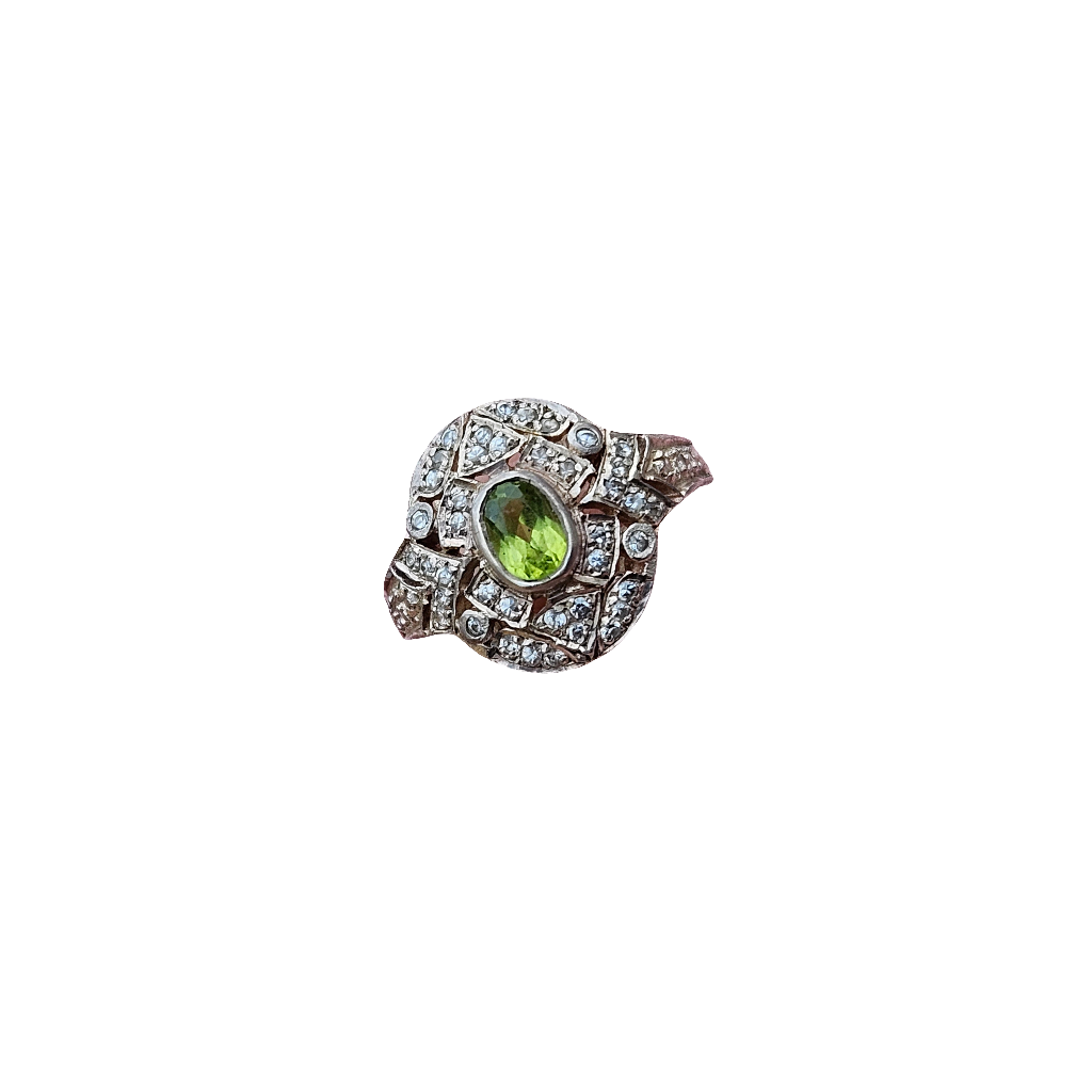 Stunning Vintage Peridot And Crystal Cocktail Ring Sterling Silver Size R