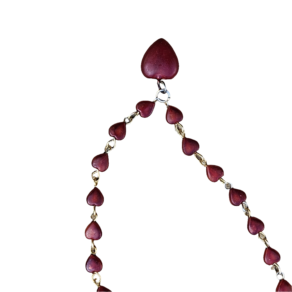 Vintage Early Plastic Red Heart Necklace Cute Kitsch Jewellery Celluloid