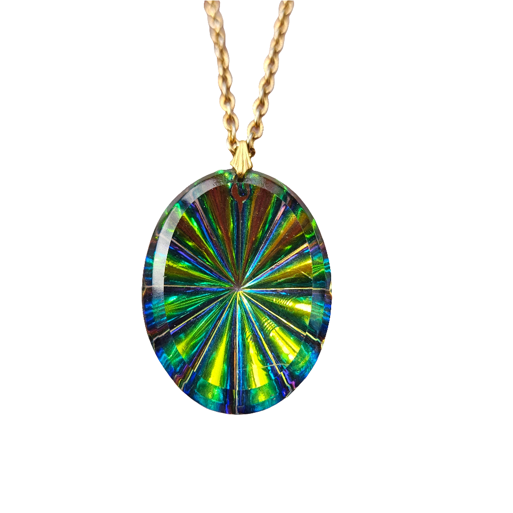 Vintage Prism Necklace Multicolour Rainbow Glass Pendant 70s Jewellery