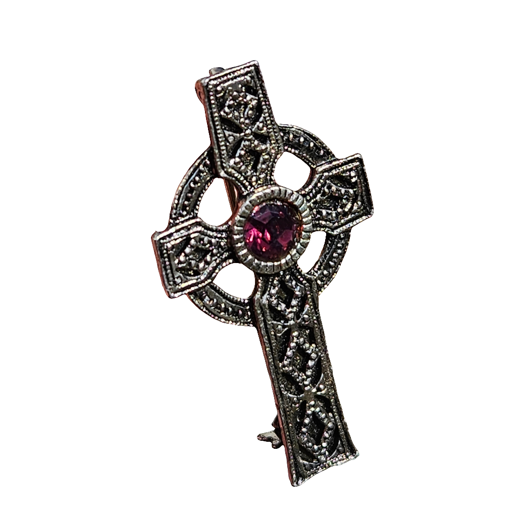 Celtic Gothic Cross Brooch Purple Gemstone Rhinestone Pin Jewellery Jewelry