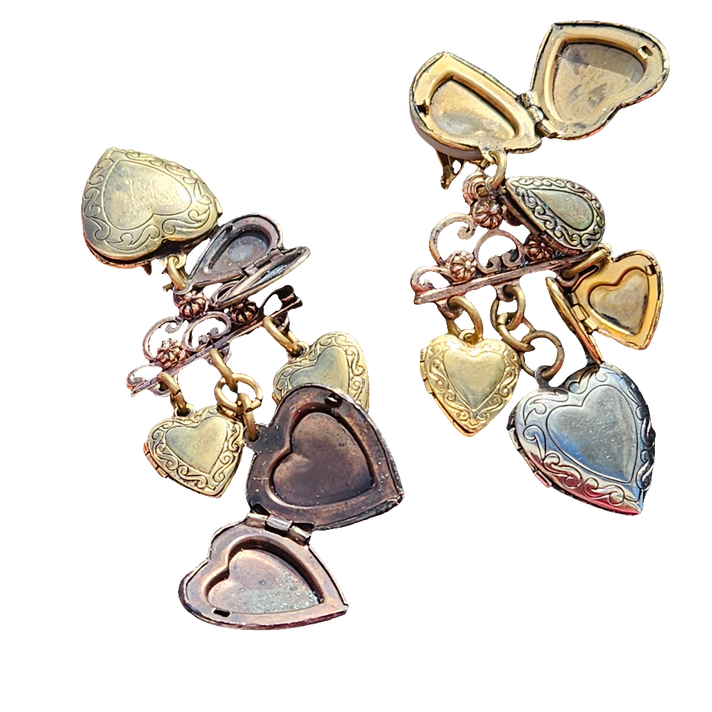 Vintage Gypsy Boho Heart Photo Picture Locket Clip On Earrings Jewellery Jewelry