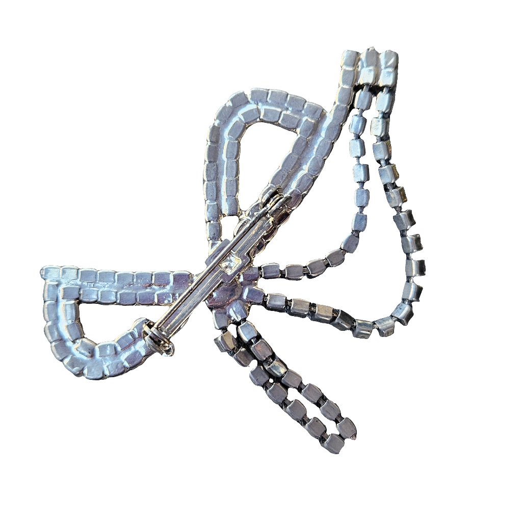 Stunning Vintage Diamante Bow Brooch Articulated Pin Jewellery Silver Tone