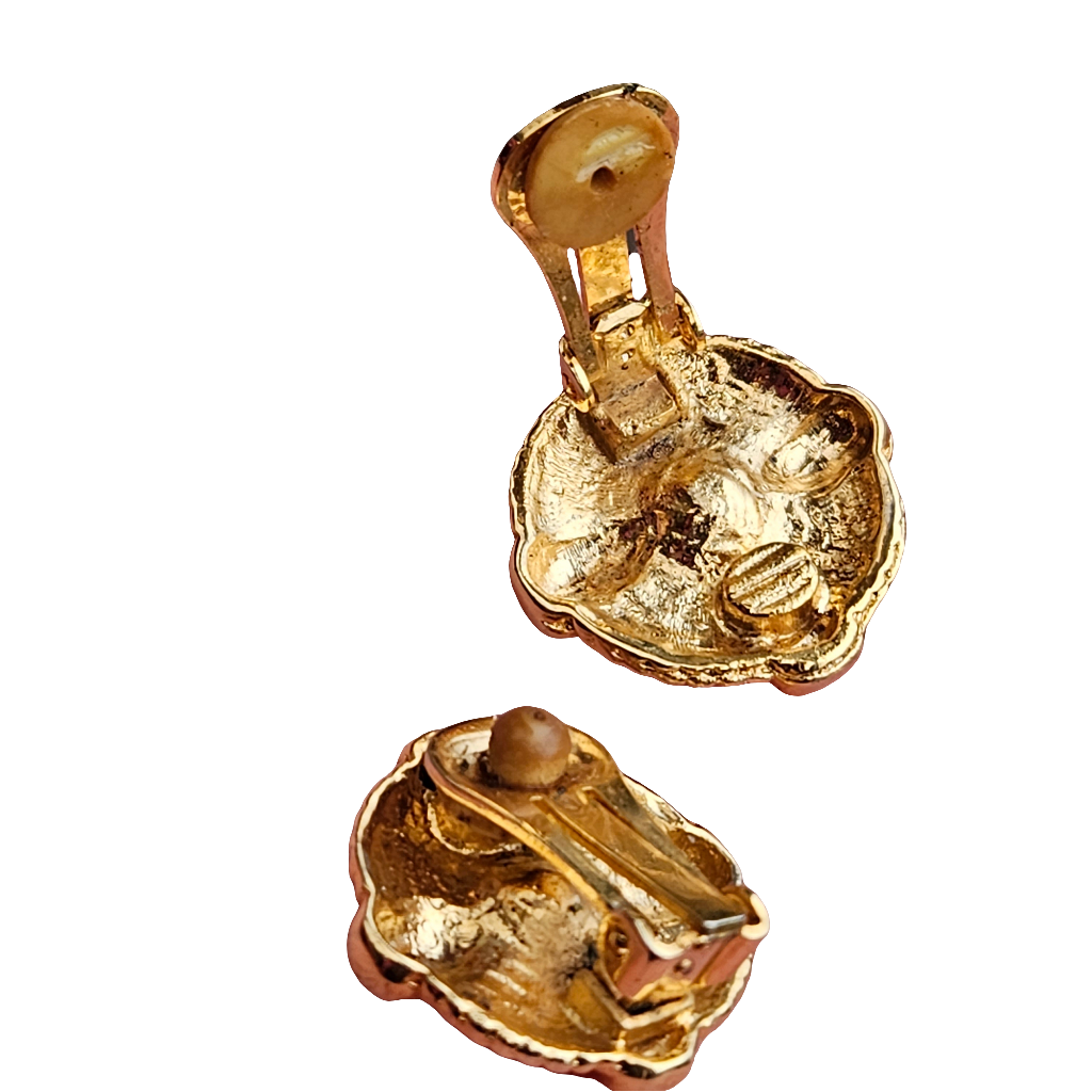 Vintage Gold Tone Clip On Earrings Crystal X 80s Jewellery Jewelry
