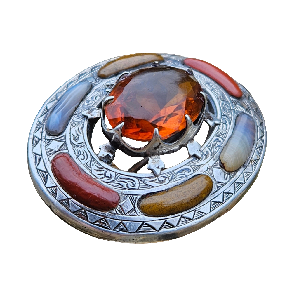 Large Antique Agate Brooch Scottish Sterling Silver Pin Jewellery Jewelry Scotland
