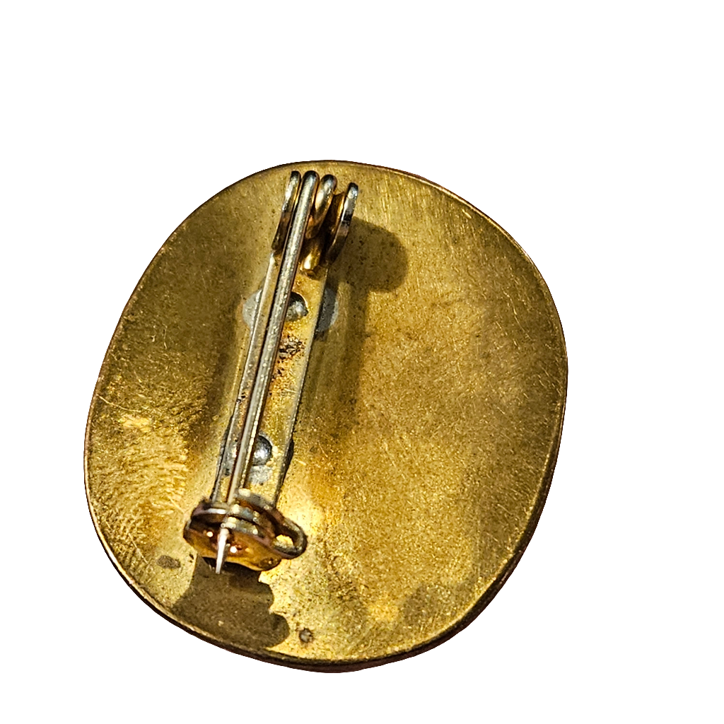 Etched Viking Shield Brooch Brass Pin Vintage Engraved Jewellery