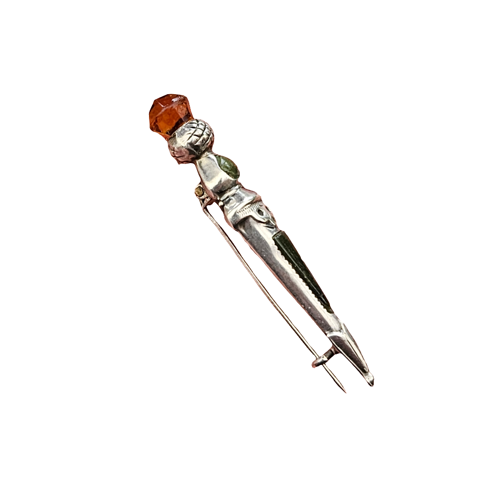 Sterling Silver Dirk Brooch Pin Scottish Thistle Agate Hallmarked Chester