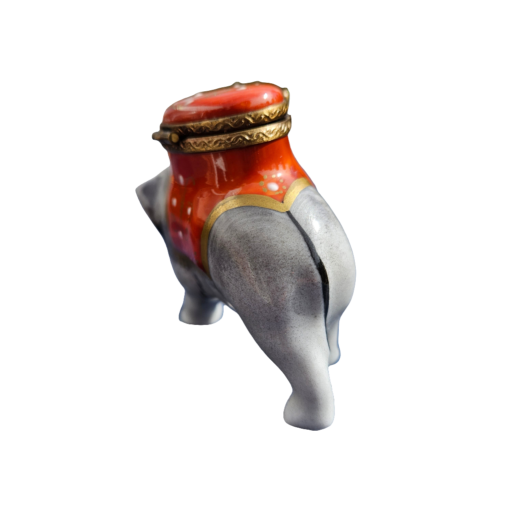 Rare Limoges Porcelain Trinket Box Imperial Indian Elephant Red Seat Retired