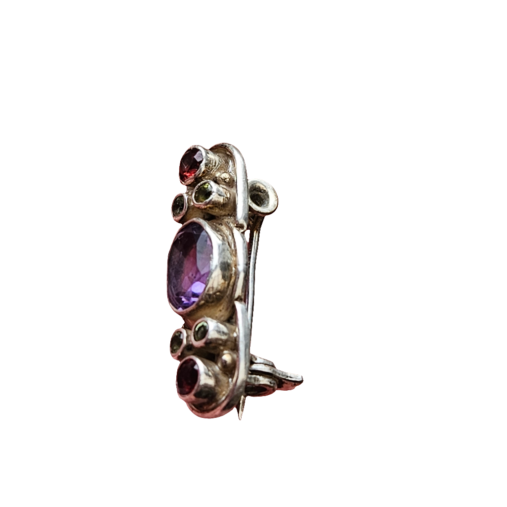 Sterling Silver Radiant Garden Gemstone Brooch Peridot Garnet Amethyst Pin