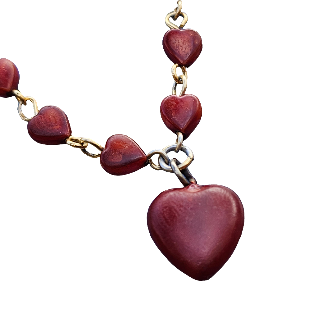 Vintage Early Plastic Red Heart Necklace Cute Kitsch Jewellery Celluloid