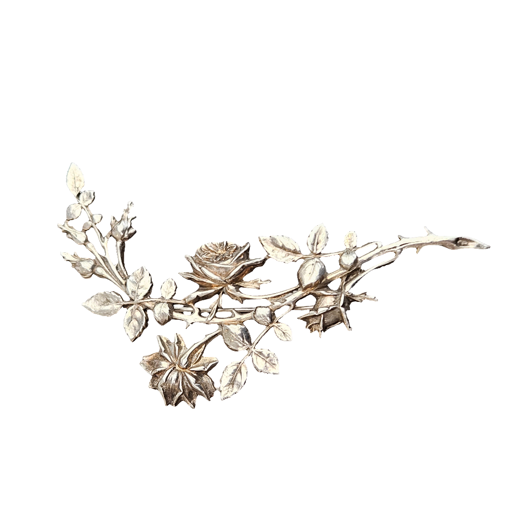 Large Vintage Sterling Silver Rose Brooch Floral Spray Pin Jewellery Jewelry