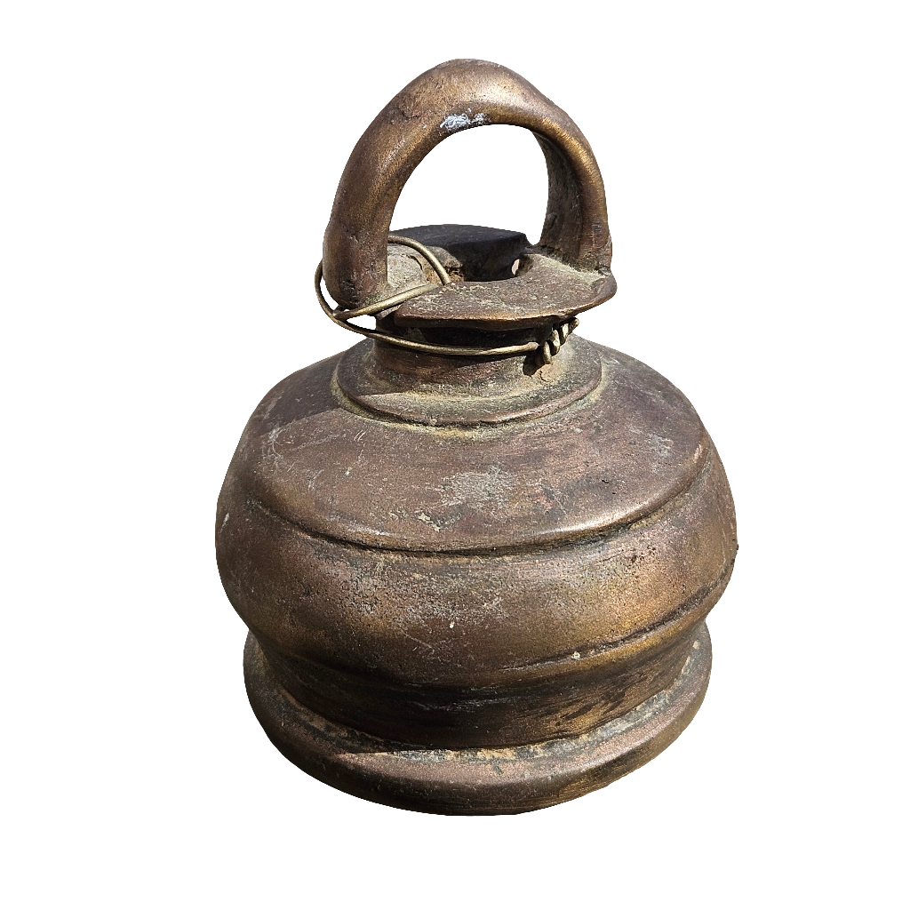 Old Bronze Bell Meditation Antique Heavy Vintage Hand Bell Round Dome