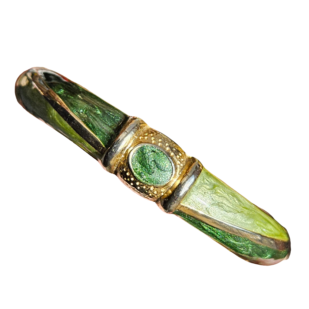 Vintage 90s Enamel Bangle Bamboo Green Gold Stunning Bracelet