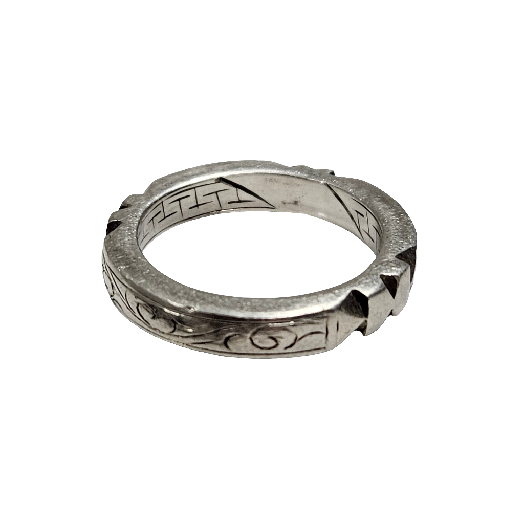 Antique Silver Eternity Ring Engraved Etched Rhick Band