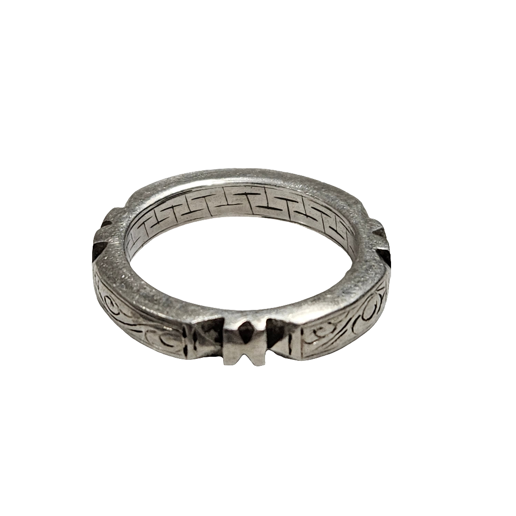 Antique Silver Eternity Ring Engraved Etched Rhick Band
