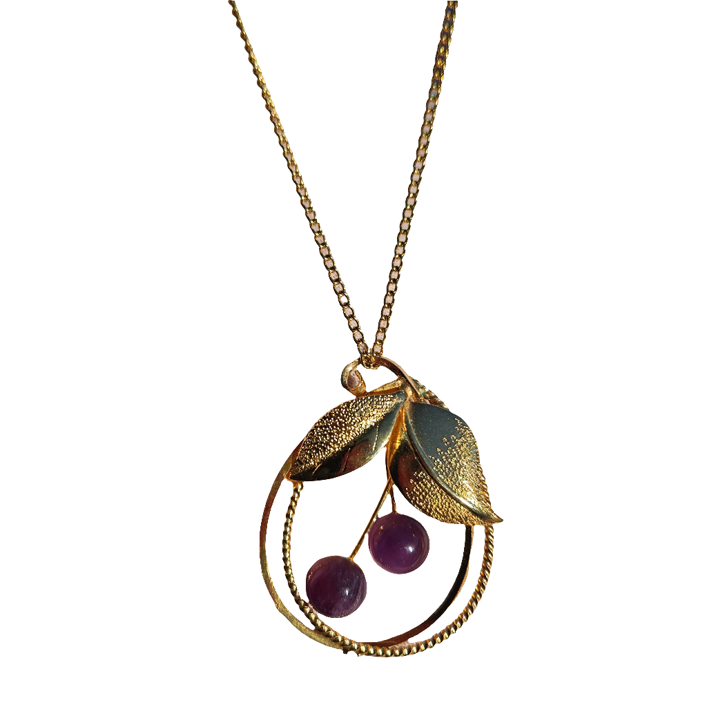 Amethyst Cherry Necklace Purple Gold Plated Jewellery Jewelry Cherries