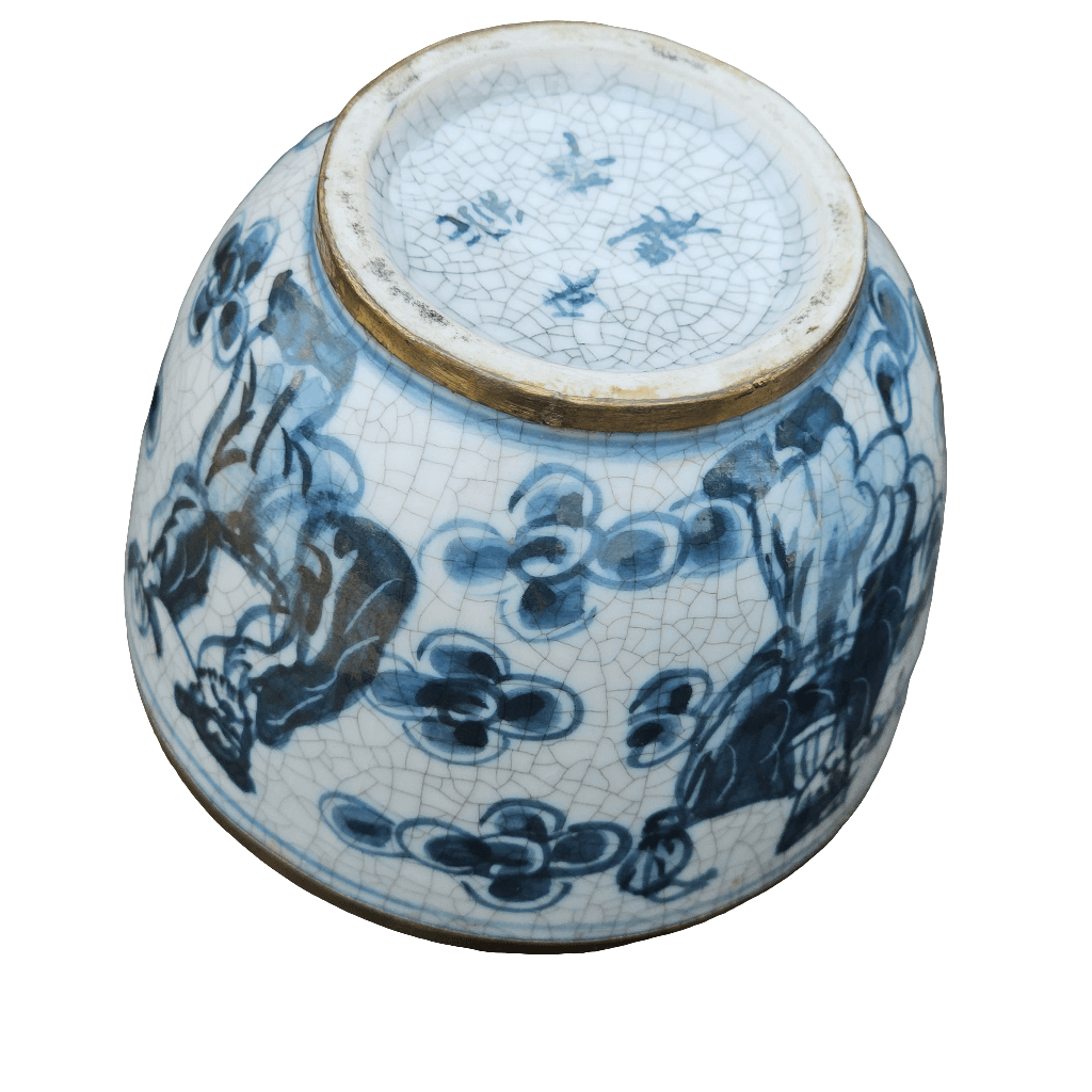 Chinese Blue And White Porcelain Vase Shape Jar Brass Old Trinket Urn