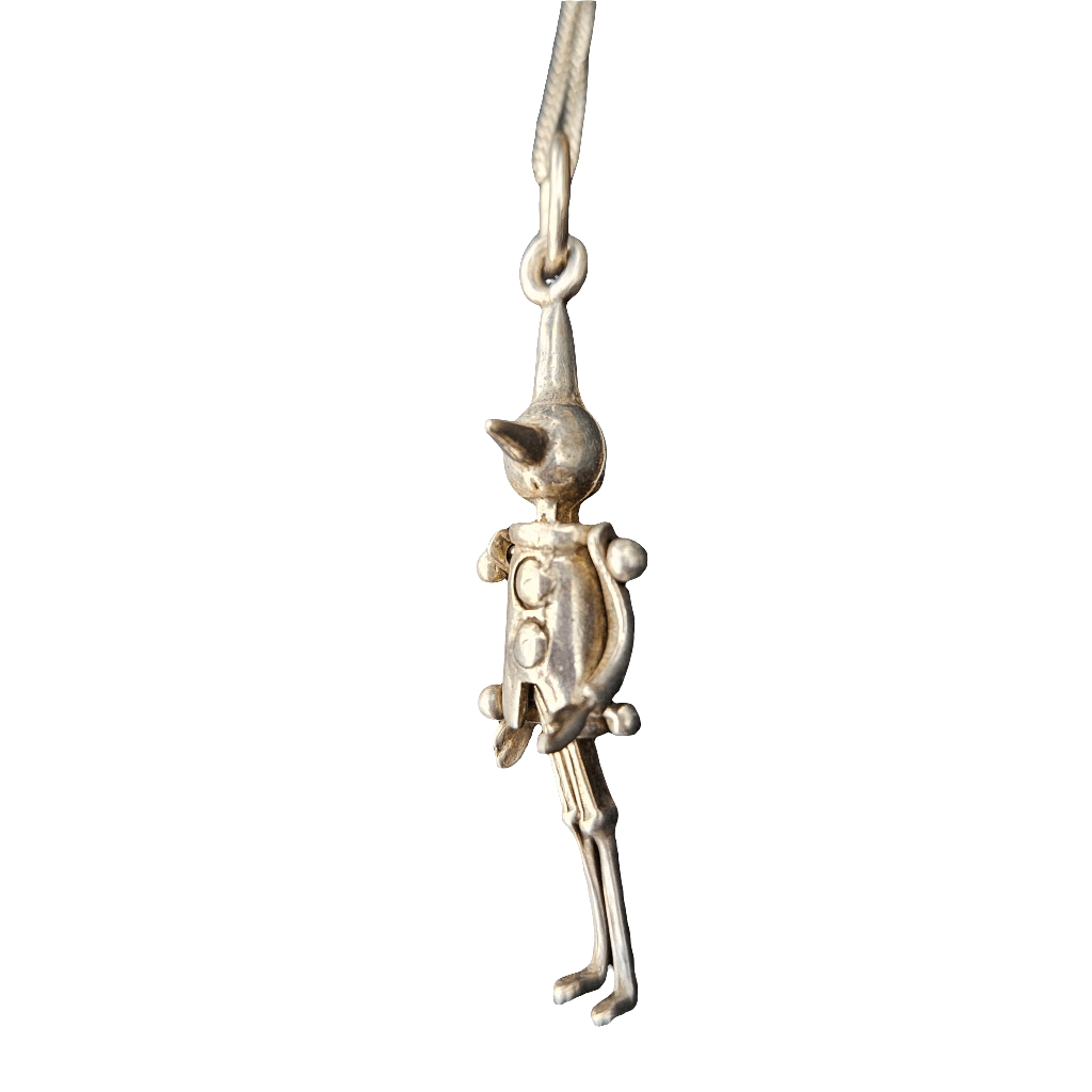 Sterling Silver Articulated Clown Pendant Pinocchio Vintage Necklace