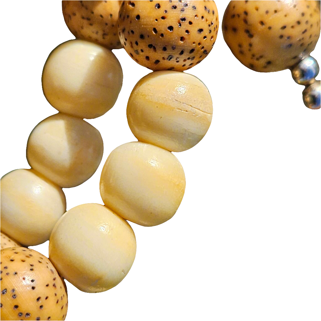 Bodhi Buddha Mala Beads Prayer Necklace Ivory Colour Bone Lotus Seed