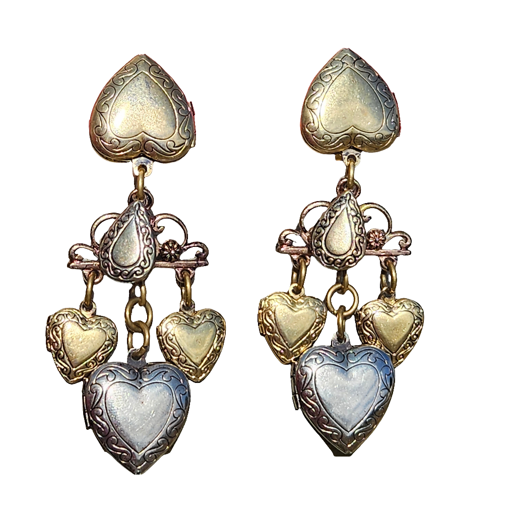 Vintage Gypsy Boho Heart Photo Picture Locket Clip On Earrings Jewellery Jewelry
