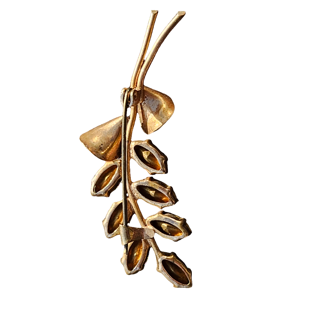 Gold Plated Rhinestone Floral Brooch Lilac Crystal Flower Pin Vintage
