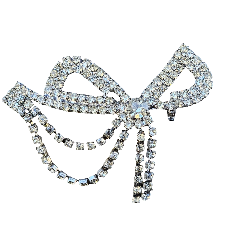 Stunning Vintage Diamante Bow Brooch Articulated Pin Jewellery Silver Tone