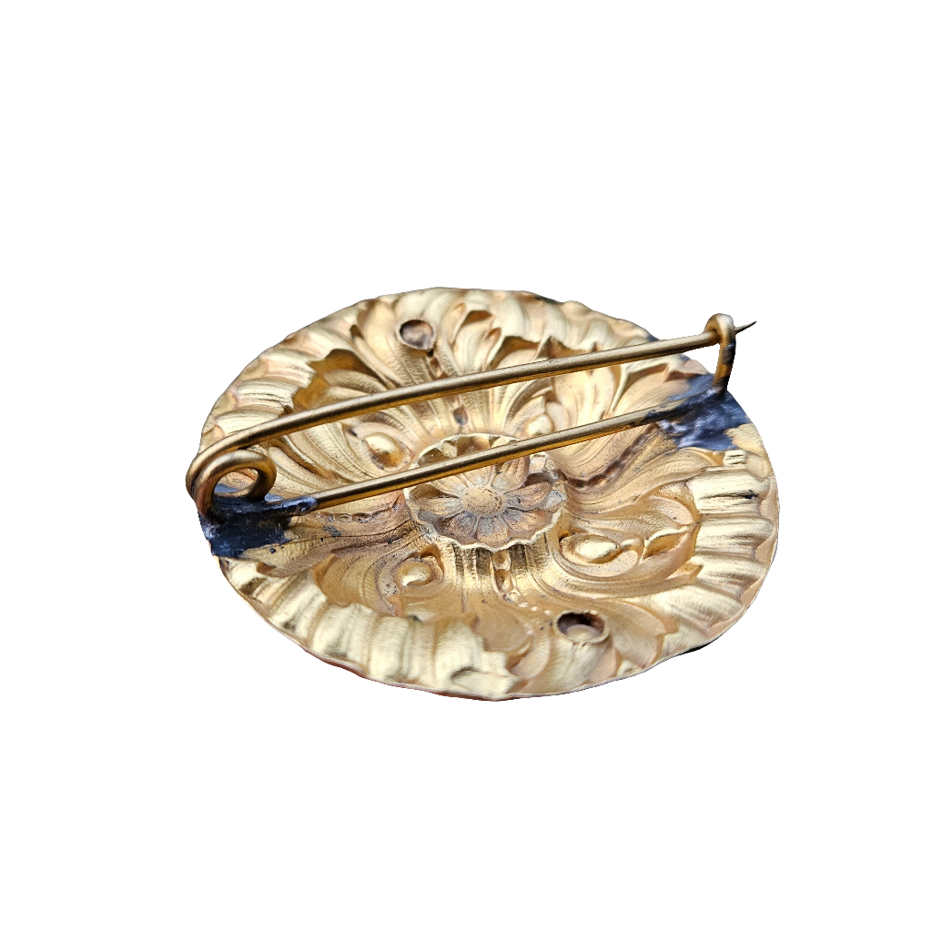 Massive Vintage Brooch Golden Glass Rhinestone 6 cm Shield Pin Jewellery