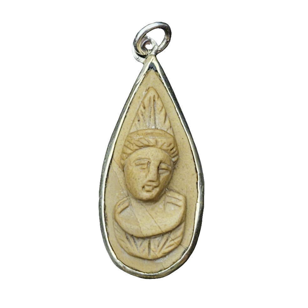 Hand Carved Lava Stone Pendant Buddha Antique Jewellery