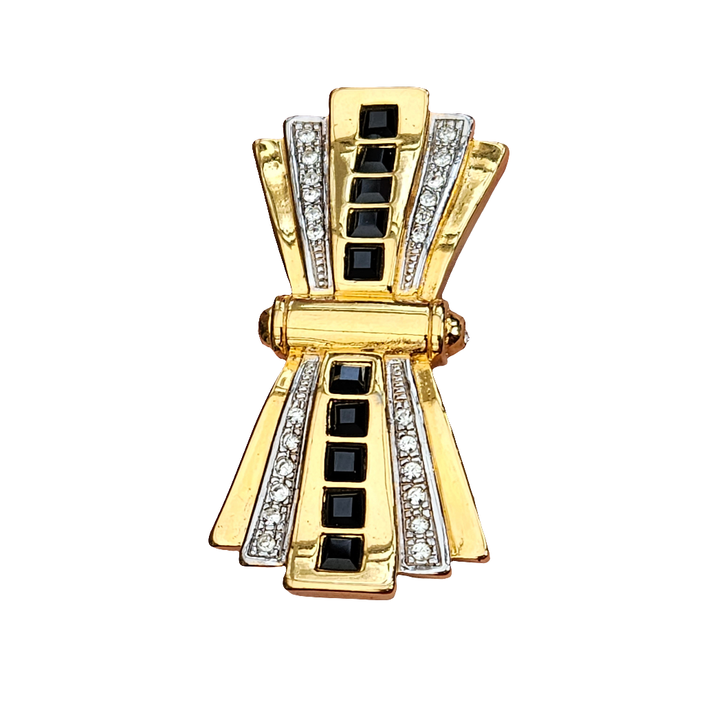 Large Diamante Brooch Art Deco Style Bow Pin Vintage Accessories