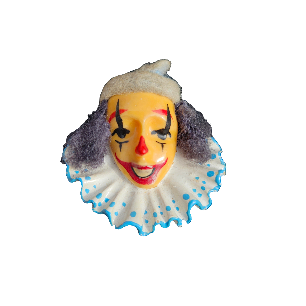 Amazing Clown Brooch Pierrot Plastic Vintage Pin Circus Fairground Jewellery