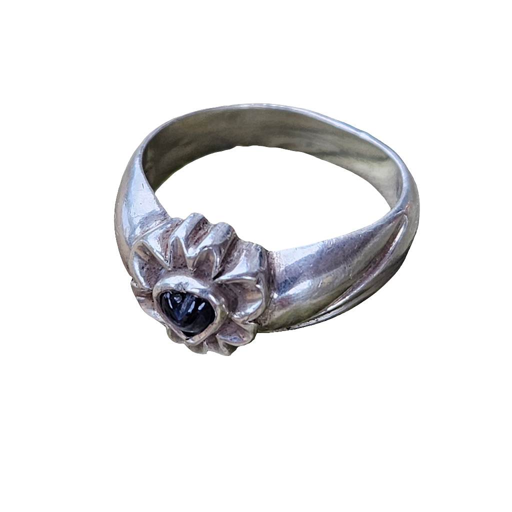 Carved Sapphire Heart 925 Silver Ring Vintage Jewellery UK Size Q