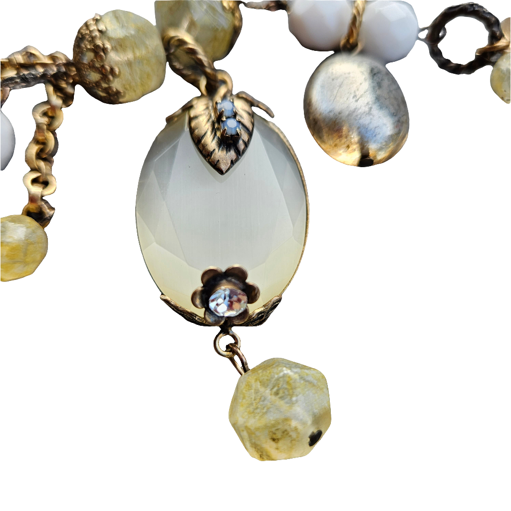 Vintage CD Christian Dior Necklace Bronze Gold Beaded Glass Old