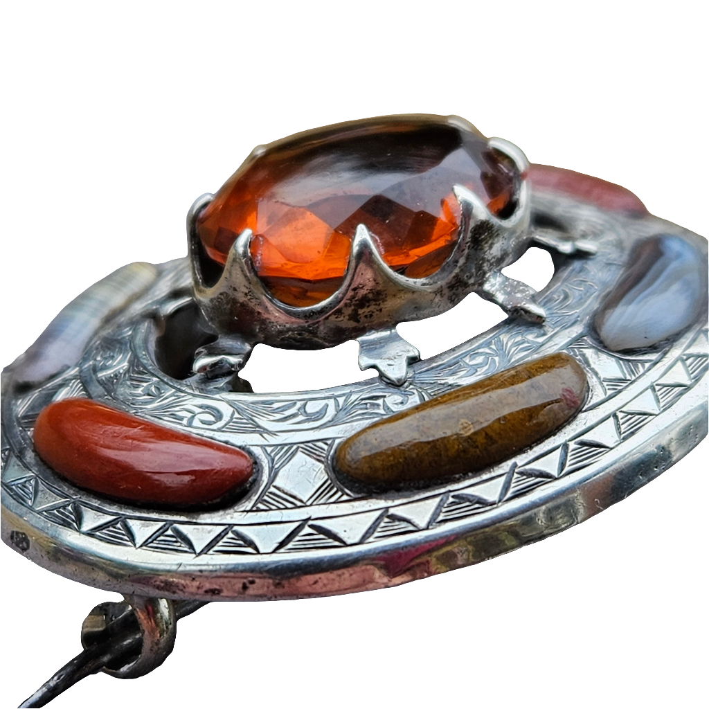Large Antique Agate Brooch Scottish Sterling Silver Pin Jewellery Jewelry Scotland