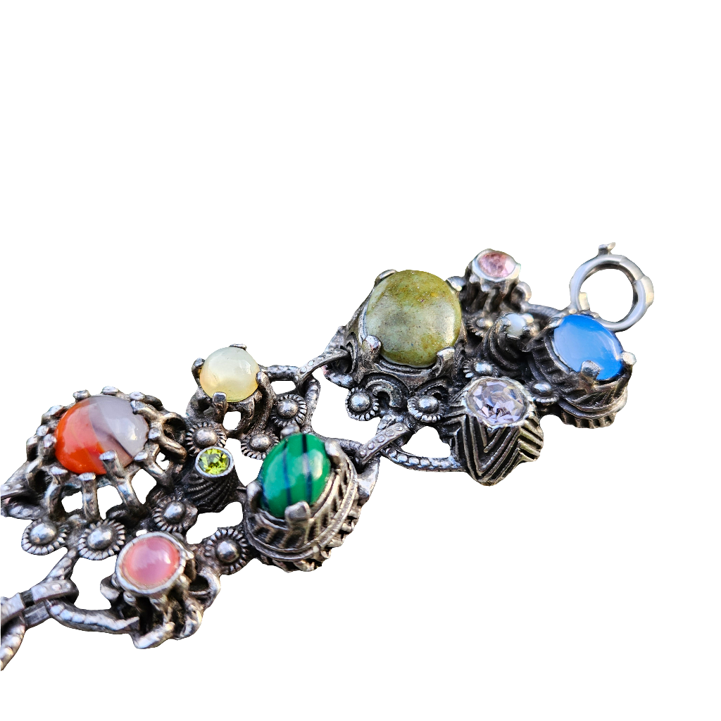 Vintage Scottish Miracle Bracelet Glass Cabochon Gem Jewellery