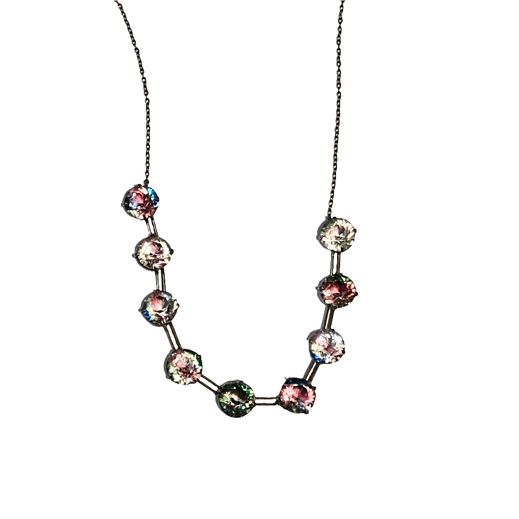 Pretty Vintage Iris Glass Necklace Sterling Silver Dainty Antique Jewellery