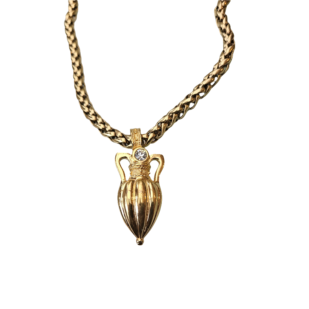 Stunning Amphora Gold Necklace Brooch Pendant Roman Vase Vintage