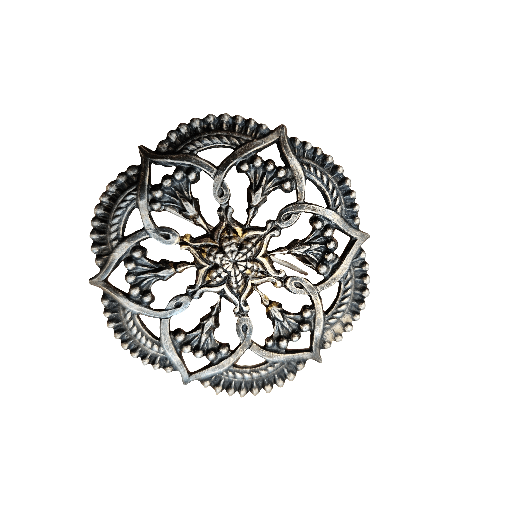 Silver Openwork Brooch Trombone Clasp Vintage Geometric Flower Pin