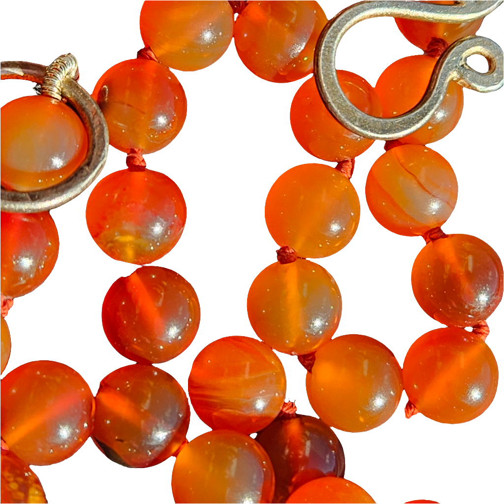 Polished Carnelian Bead Necklace Sterling Silver Hook Clasp Gemstone Jewellery