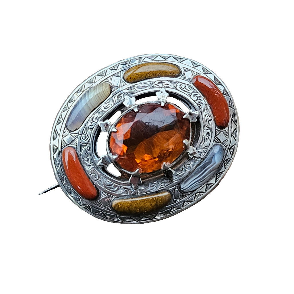 Large Antique Agate Brooch Scottish Sterling Silver Pin Jewellery Jewelry Scotland