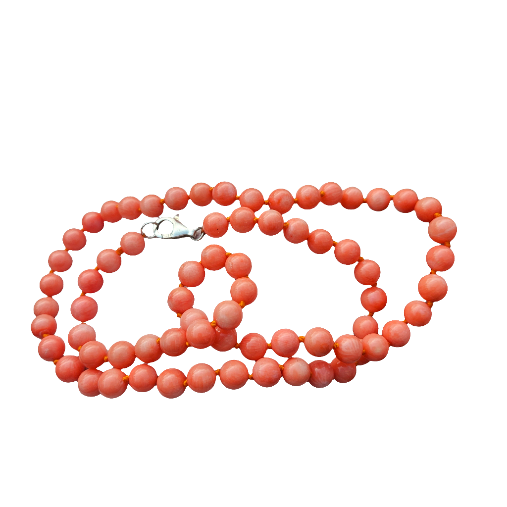 Hand Knotted Coral Necklace Vibrant Pink Long Jewellery Beads Jewelry 925 Silver