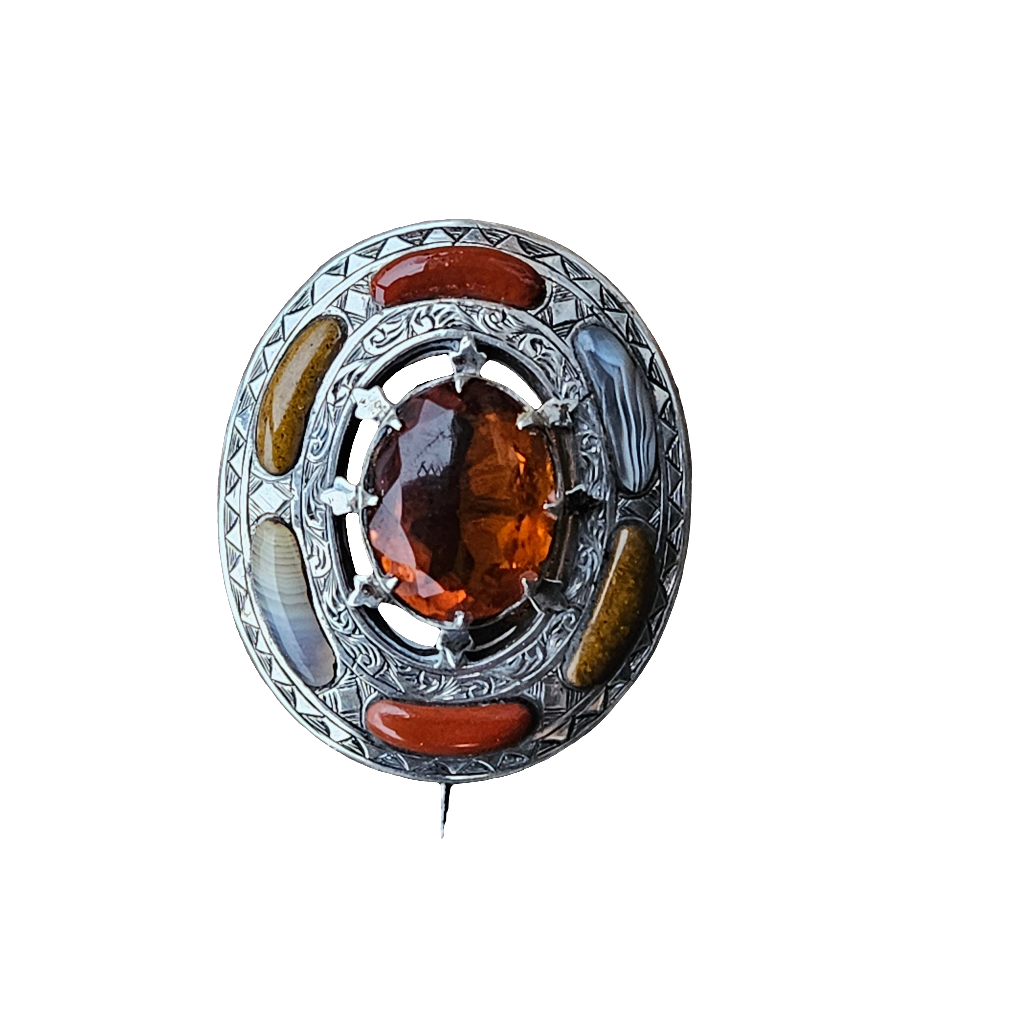 Large Antique Agate Brooch Scottish Sterling Silver Pin Jewellery Jewelry Scotland