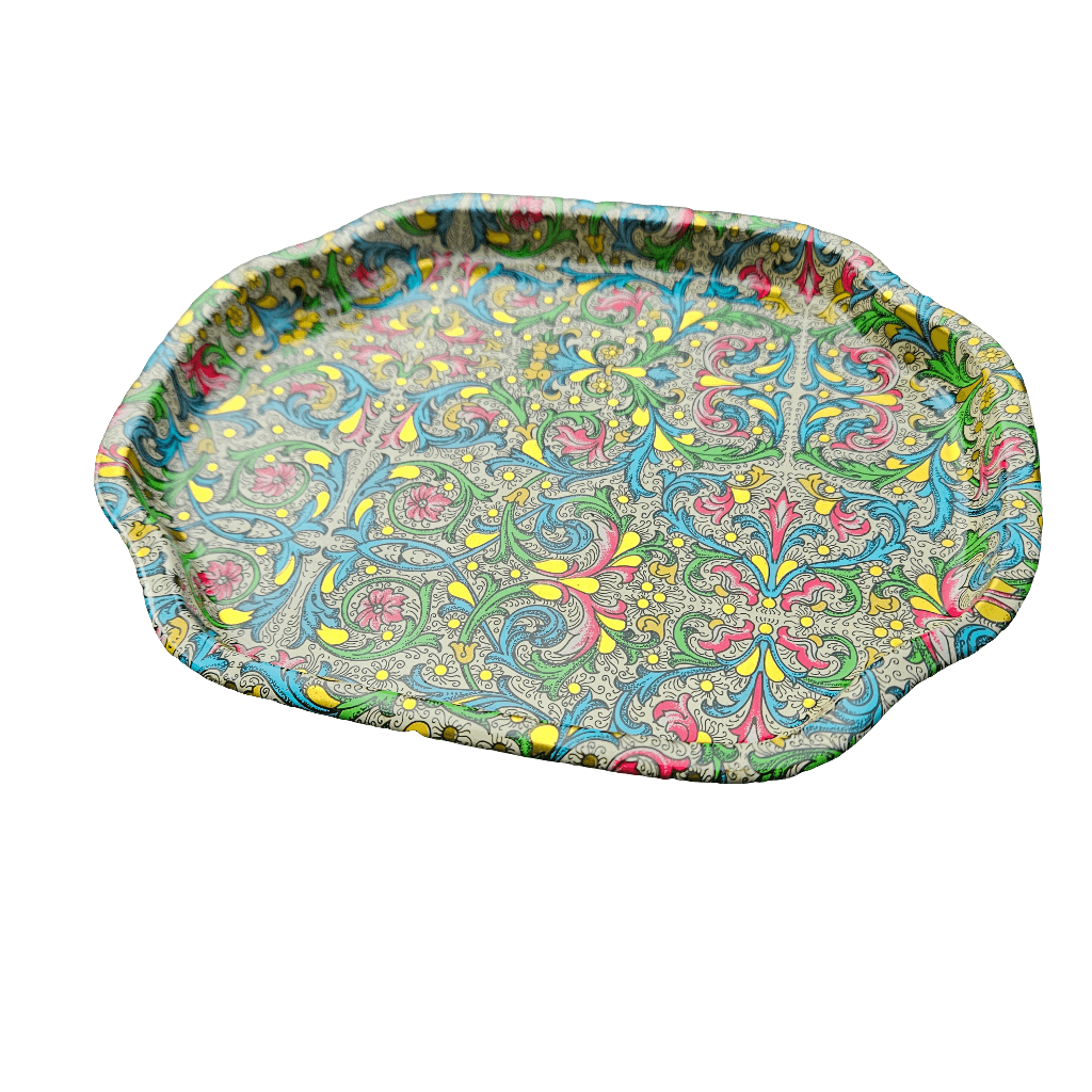 Bright Tin Tray Stunning Lithograph Pattern Vintage Kitsch Metal Tray