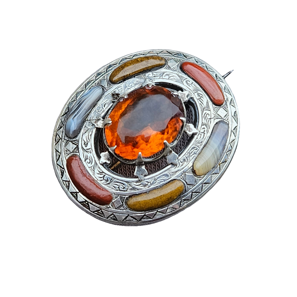 Large Antique Agate Brooch Scottish Sterling Silver Pin Jewellery Jewelry Scotland