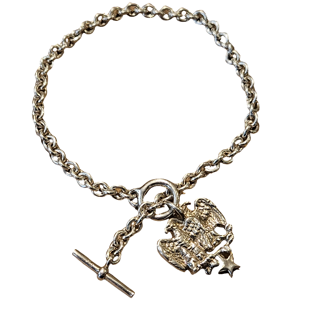Sterling Silver Toggle Bracelet Eagles Star 925 Masonic Jewellery