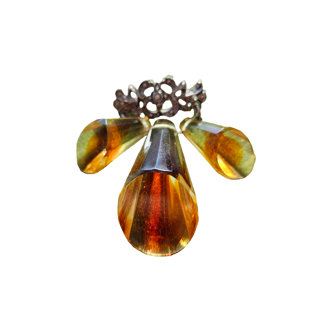 Beautiful Antique Brooch Art Deco Poured Tortoiseshell Sommerso Glass