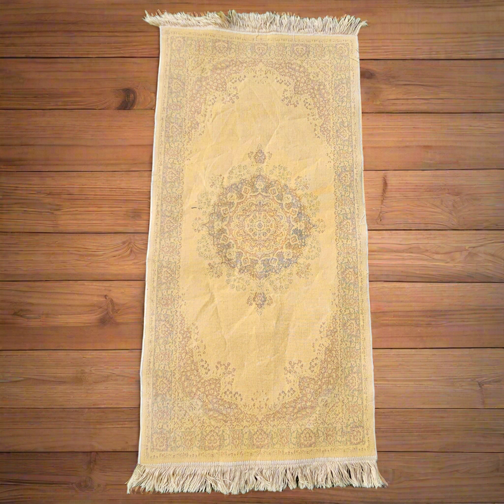 Old Persain Rug Hand Knotted Silk Carpet Cream Traditional Design 5ft