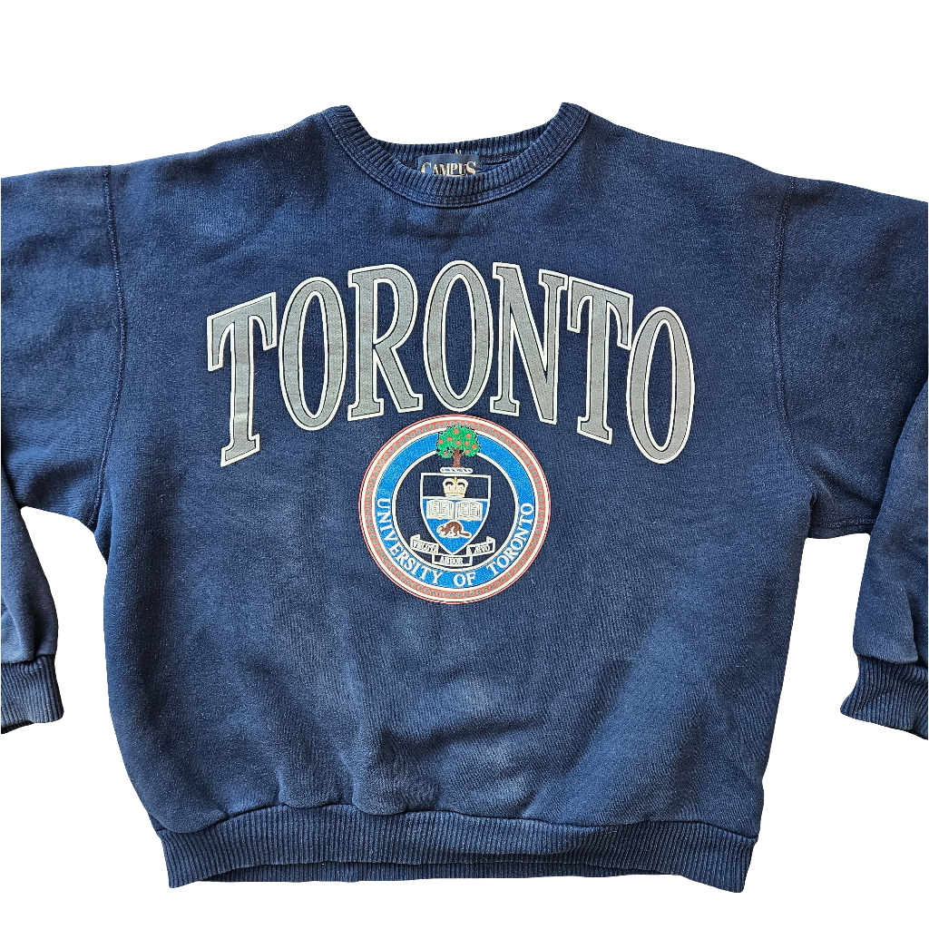 Original Vintage Toronto Campus Crew Sweatshirt Navy Blue University Jumper Sweater XL